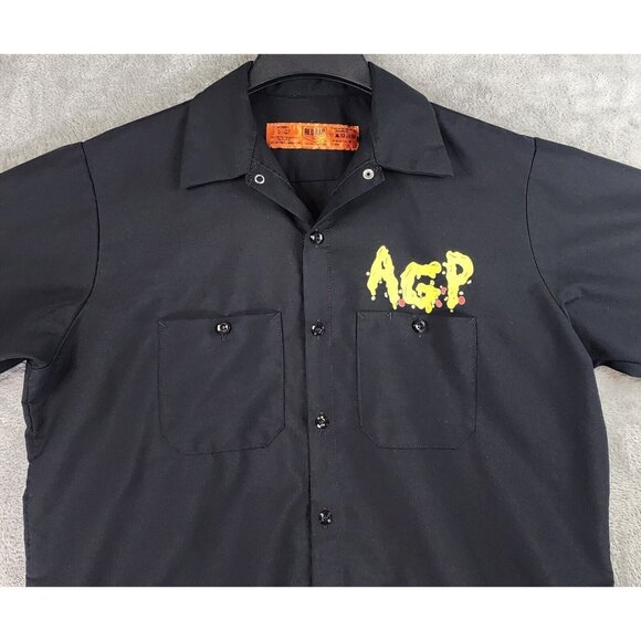 Red Kap Shirt Mens Large Black Above Ground Pizza Logo Button Up Short Sleeve - Picture 6 of 10